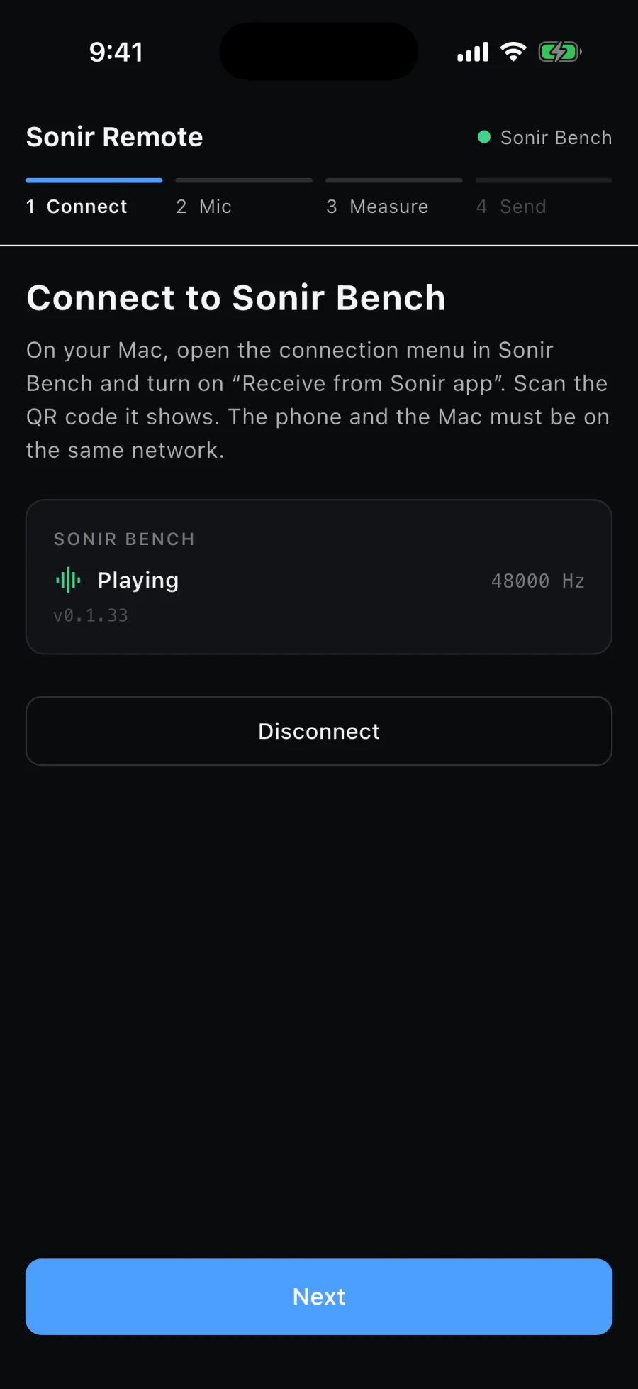 Sonir Remote connected to Sonir Bench