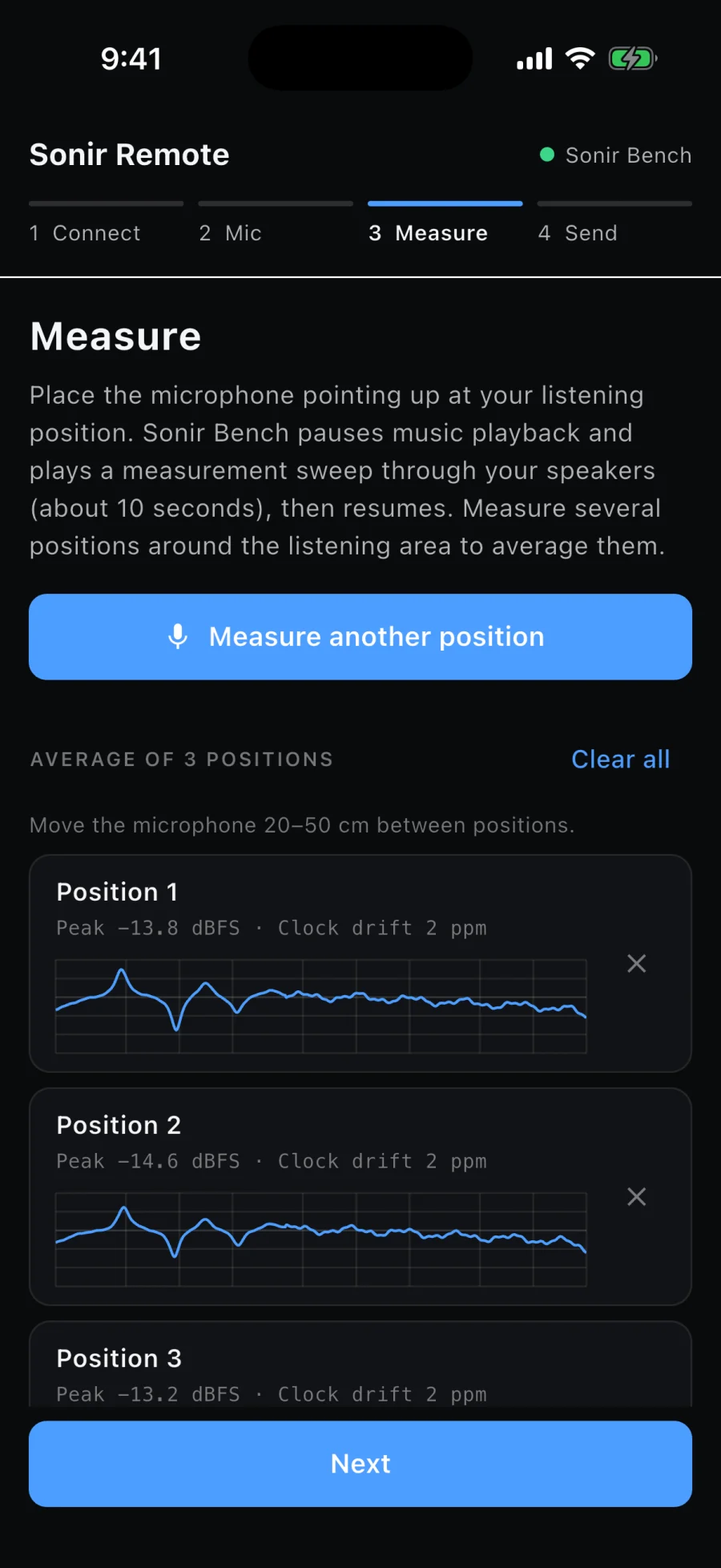 Sonir Remote with three measured positions